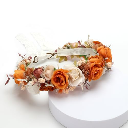 Burnt Orange Fall Autumn Flower Crown for Women Maternity Prop - color: Burnt Orange-Adult