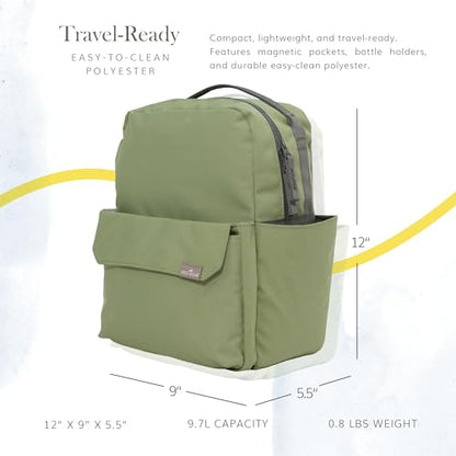 Mini Roo Diaper Bag Backpack, Moss Green Baby Bag - 6 Pocket Daily Carry - color: Moss