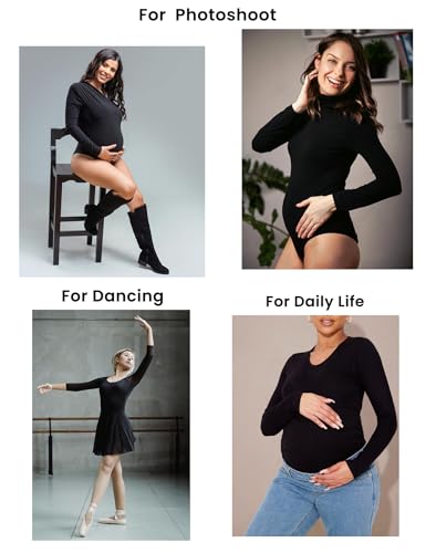 V VOCNI Maternity Bodysuit Long Sleeve Crewneck Slim Fit Body Suit - color: Black, size: Medium
