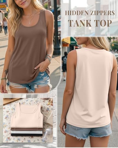 4 Pack Women's Nursing Tank Tops - color: Black, White, Coffee, Cream, size: X-Large