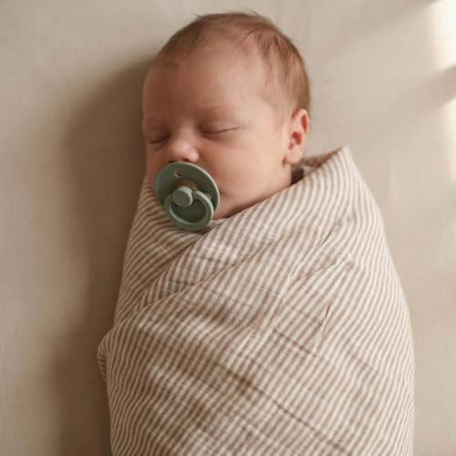 Swaddle Blanket, 100% Organic Cotton Muslin, 47"x47" Newborn - color: Natural Stripe