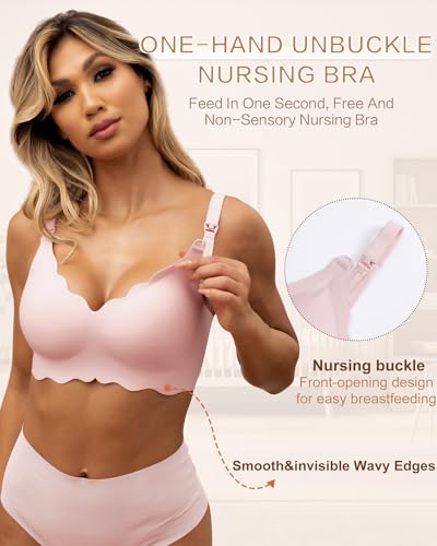As Fairy Scalloped Nursing Bra Wireless Jelly Support Maternity Bra - color: Oyster Pink, size: Medium