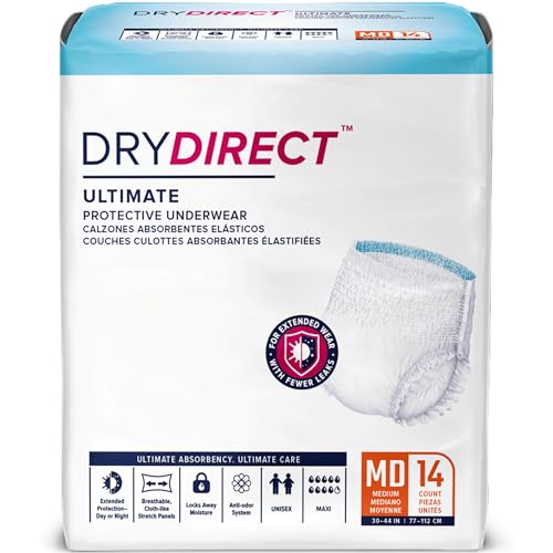 Dry Direct Ultimate Protective Underwear, Soft Cloth-Like Adult Diapers, Max Absorbency Disposable Incontinence Protection - Medium (Pack of 14) - size: Medium (Pack of 14)