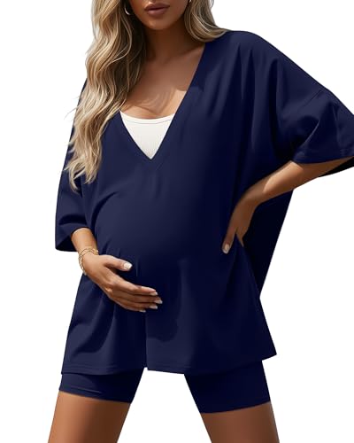Women's 2 Piece Maternity Oversized Set - color: Navy Blue, size: X-Large