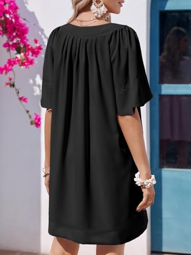 Wenrine Womens Shift Mini Dress Casual Short Sleeve Summer Dresses - color: Black, size: Medium