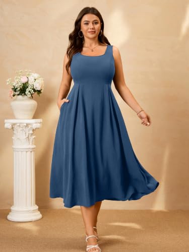 RWJ Women's Plus Size Dresses Summer Sleeveless Beach Wedding Guest Dress - color: Dusty Blue, size: X-Large Plus