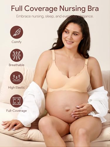 Angelhood Nursing Bras for Breastfeeding 3 Pack Seamless Maternity Bra - color: Black/Blue/Nude, size: Large