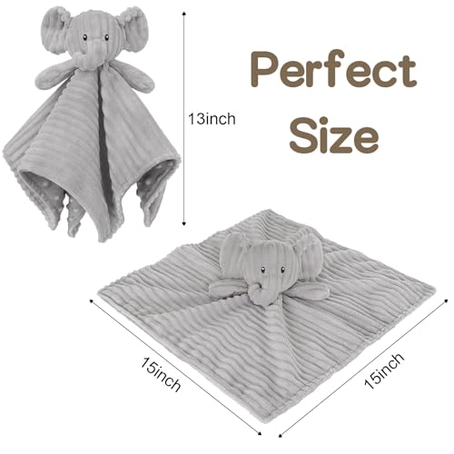 Elephant Baby Security Blanket for Boys and Girls 15 Inch Grey - color: Elephant