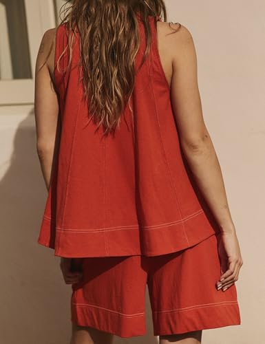 Womens 2 Piece Lounge Set Tank Top and Shorts - color: Tomato, size: XX-Large