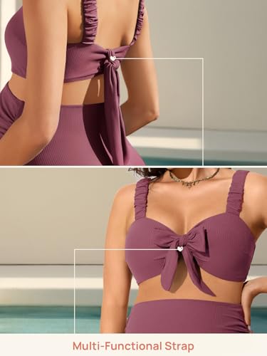 Summer Mae Ribbed Maternity Bikini Swimsuit Two-Piece Crop Top Bathing Suit - color: Marsala, size: 6-8