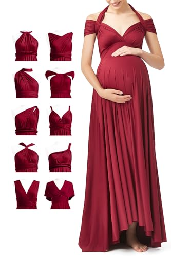 72styles Maternity Multi-Way Wrap Infinity Maxi Dress for Baby Shower - color: Burgundy, size: One Size Plus