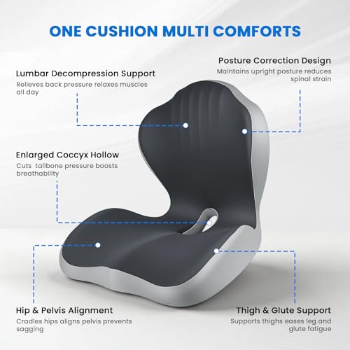 Ergonomic Seat Cushion for Office Chairs Lumbar Support Pillow, Gray - color: Gray