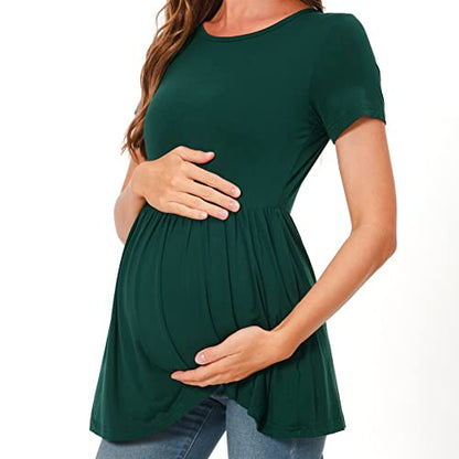 Bearsland Short Sleeve Maternity Top - color: Green & Light Grey & White Flower, size: XX-Large