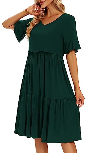Smallshow Women's Ruffle Maternity Nursing Dress - color: Deep Green, size: X-Large