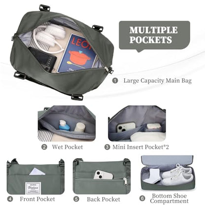 Weekender Bags for Women, Personal Item Travel Bag with Shoes Compartment - color: Olive Green, size: Medium