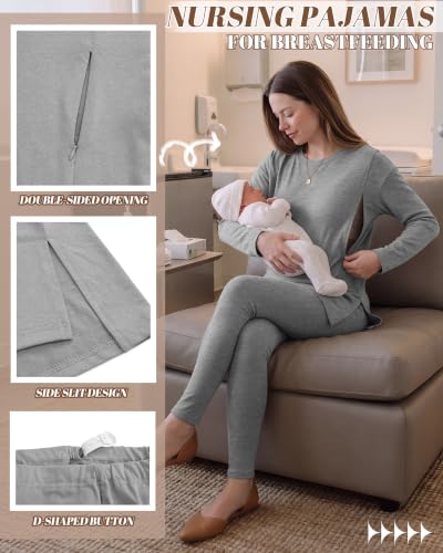 Neer Maternity Nursing Pajamas Sets 2 Piece Outfits - color: Light Heather Gray, size: Small