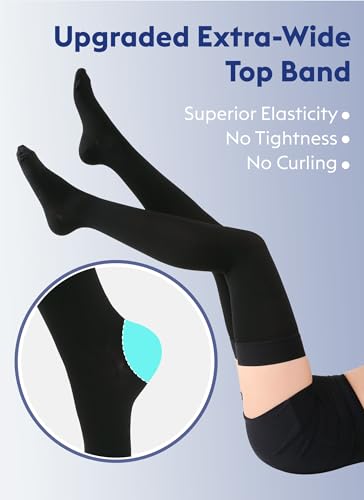 KEKING Compression Stockings 15-20mmHg Thigh High Closed Toe Opaque Unisex - color: 15-20mmhg Black Closed Toe, size: Medium