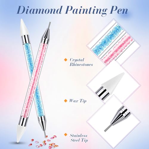 Tatuo 2 Pieces Rhinestone Picker Dotting Pen, Wax Pencil Pen, Blue Pink - color: Light Blue Pink