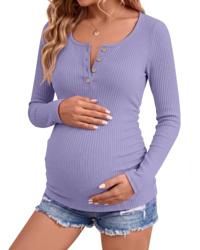 Women's Maternity Long Sleeve Shirt Pregnancy Top - color: Lavender, size: Small