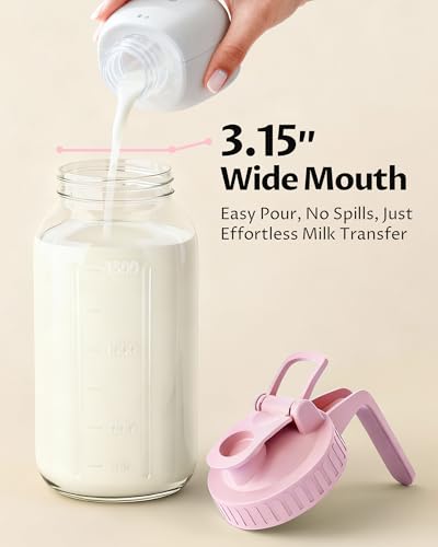 64oz Mason Jar Pitcher, 2quart Glass Breast Milk Pitcher with Lid - color: Pink, size: 64 Ounces