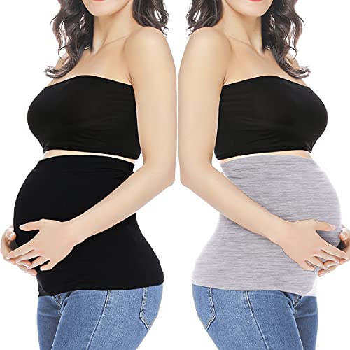 Belly Bands for Pregnant Postpartum Belly Band - color: Black + Light Gray, size: 4