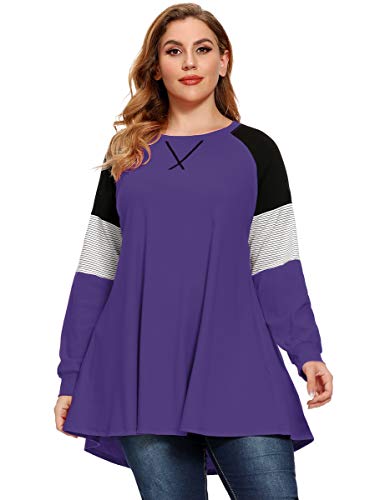 LARACE Plus Size Tops Women Pullover Sweatshirt Long Sleeve Tunic - color: Deep Purple, size: 5X