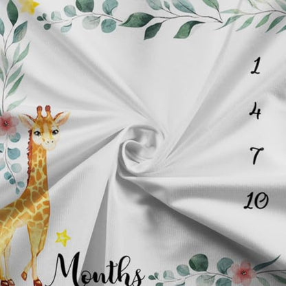 Jungle Animals Baby Monthly Milestone Blanket Flowers Plants Surrounded