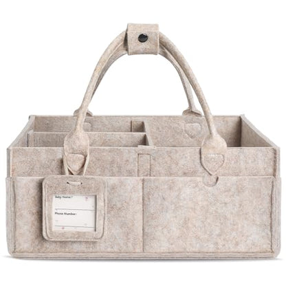 Diaper Caddy Organizer - Large Baby Caddy Organizer with Handle (Oatmeal) - color: Oatmeal