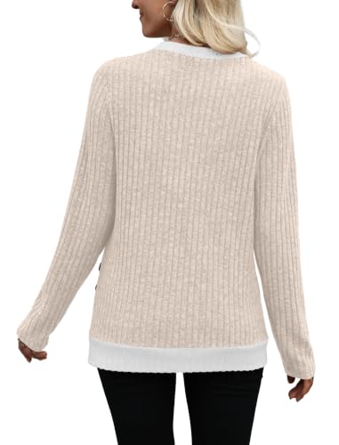 Sampeel Long Sleeve Shirts for Women Lightweight Sweaters Fall Tops - color: Apricot, size: Small