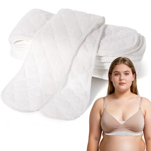 Thinp 10 Pcs Cotton Bra Liners, 3 Layer Washable Bra Sweat Liners Reusable Under Breast Sweat Pads for Women Absorb Sweating, 18x3 Inch
