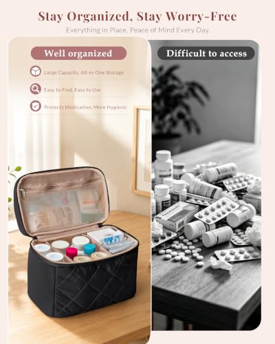 Marscamd Medicine Storage Bag with 2 Customized Dividers, Black (Bag Only) - color: Black