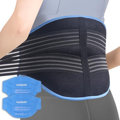 Comfpack Ice Pack for Back Pain Relief, FSA Eligible, 2 Packs Reusable Lower Back Wrap Hot Cold Therapy for Sciatic Injuries, Tailbone Pain, Lumbar Surgery, Coccyx, Herniated Disc, Gift - color: Black