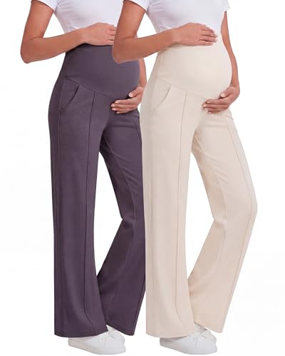 Skicuff 2 Pack Womens Maternity Pants Over The Belly - color: Taupe/Beige, size: Small