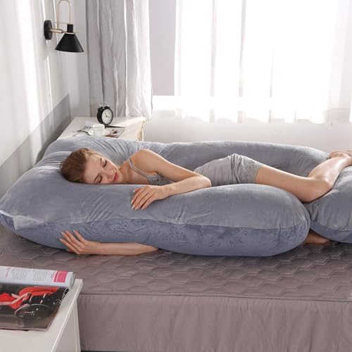 Elover U Shaped Pregnancy Pillow,Full Body Maternity Support - color: Velvet-dark Grey