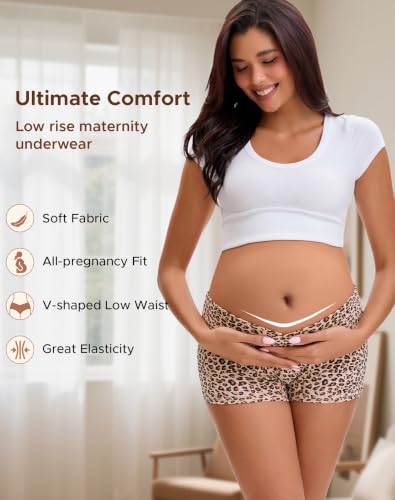 INNERSY Women's Maternity Underwear Cotton Pregnancy Boyshorts 4-Pack - color: Maillard, size: Medium