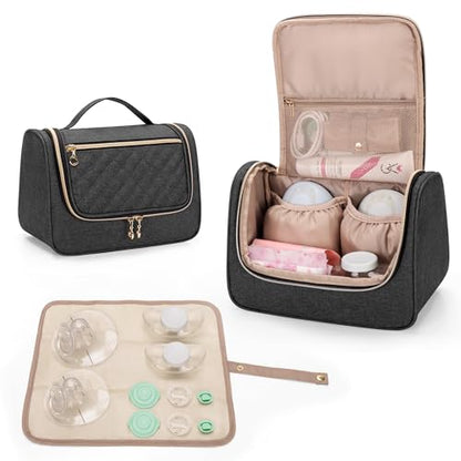 LUXJA Wearable Breast Pump Bag with a Waterproof Mat, Black - color: Black