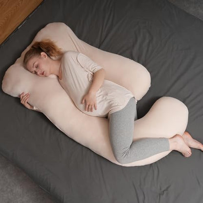 Maternity Pillow Cover ONLY Compatible with Momcozy Pregnancy Pillow (2 Pack Covers-Pillow NOT Included) Soft Breathable Machine Washable Pillowcase - color: Oat&light Sage