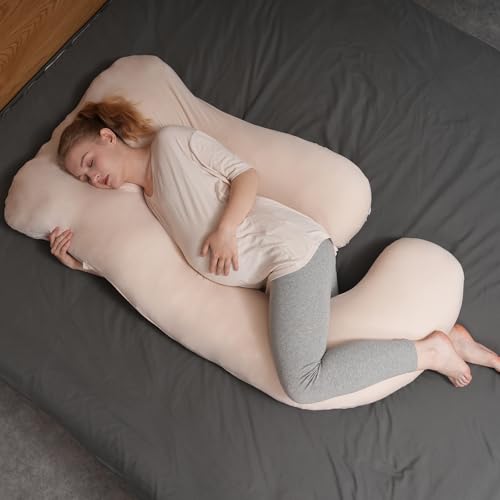 Maternity Pillow Cover ONLY Compatible with Momcozy Pregnancy Pillow (2 Pack Covers-Pillow NOT Included) - color: Oat&blush