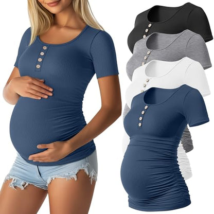 4 Pack Maternity Shirts for Women - color: Black, Light Gray, White, Haze Blue, size: Large
