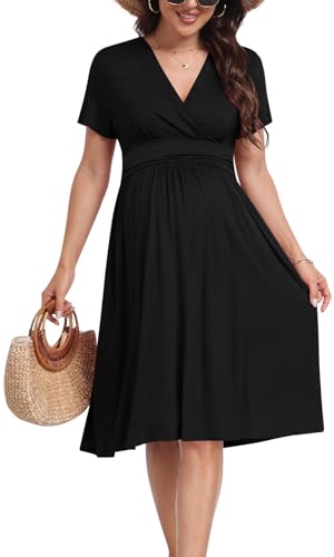 Maternity Dress Summer Wrap Baby Shower Pregnancy Nursing - color: Black, size: Small