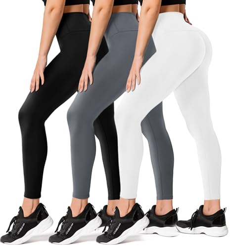 FULLSOFT 3 Pack Leggings for Women High Waisted Soft Black Yoga Pants for Workout Athletic Running Reg & Plus Size - color: 3 Pack Black,dark Grey,white, size: XX-Large-3X-Large
