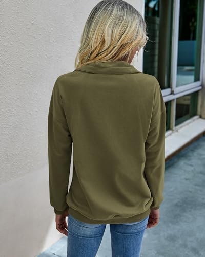 PRETTYGARDEN Women's Casual Long Sleeve Sweatshirt Half Zip Pullover Tops - color: Army Green, size: Medium