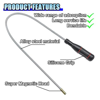 Flexible Magnetic Pickup Tool, 24" Long Bendable Extension - size: Small Head