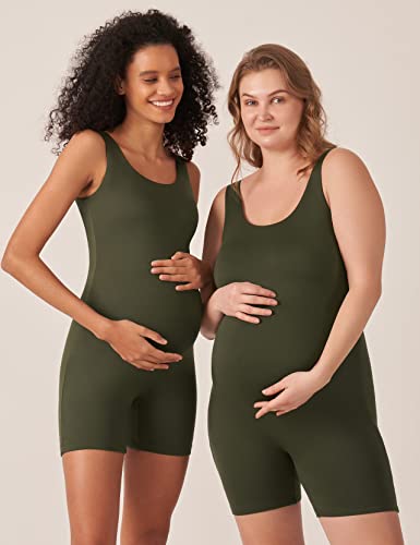 POSHDIVAH Maternity Romper Shorts Double Lined Jumpsuit - color: Green, size: X-Large