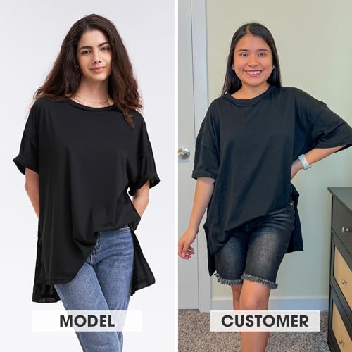 EXLURA Womens Summer Oversized T Shirts 2026 Casual Short Sleeve Loose Maternity Tops Crewneck Tunic Plus Gym Workout Top - color: Black, size: Small