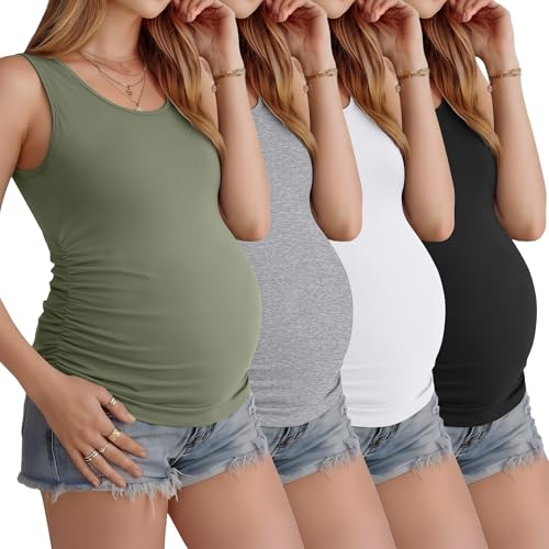 Ficerd 4 Pcs Womens Maternity Sleeveless Tank Tops - color: Army Green, Light Heather Gray, White, Black, size: Medium