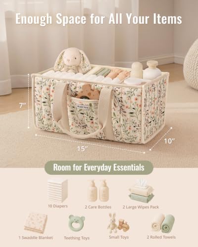 Blissful Diary Baby Diaper Caddy Organizer, Nursery Storage, Ditsy Daisy - color: Ditsy Daisy