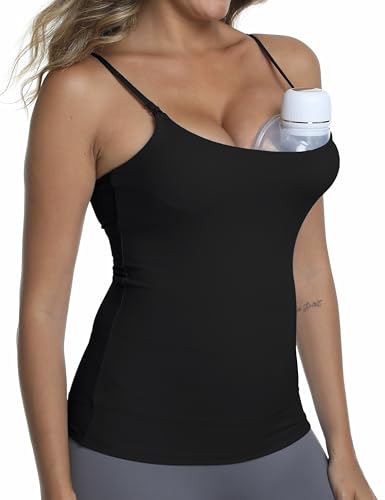 Nursing Tank Top Breastfeeding U Neck Maternity Tops - color: Black, size: Large