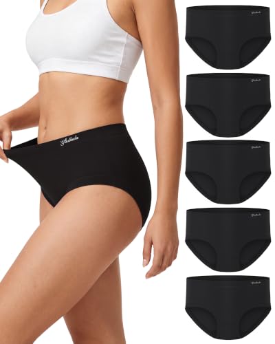 Women Underwear Bamboo Rayon High Waisted Briefs - color: Black*5, size: XX-Large