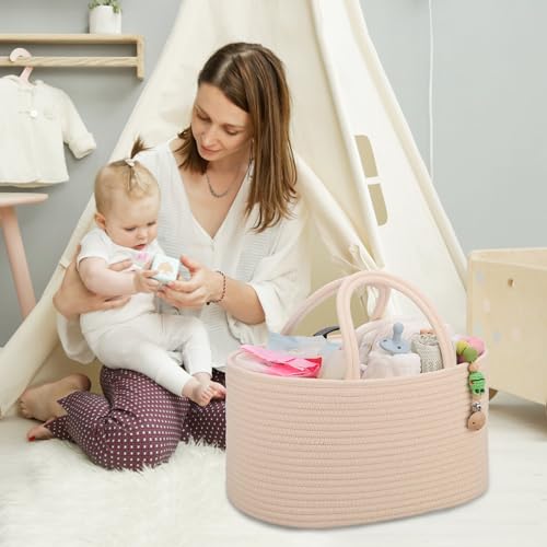 COMSE Large Cotton Rope Baby Diaper Caddy Organizer with Handles, Beige - color: Beige, size: Large